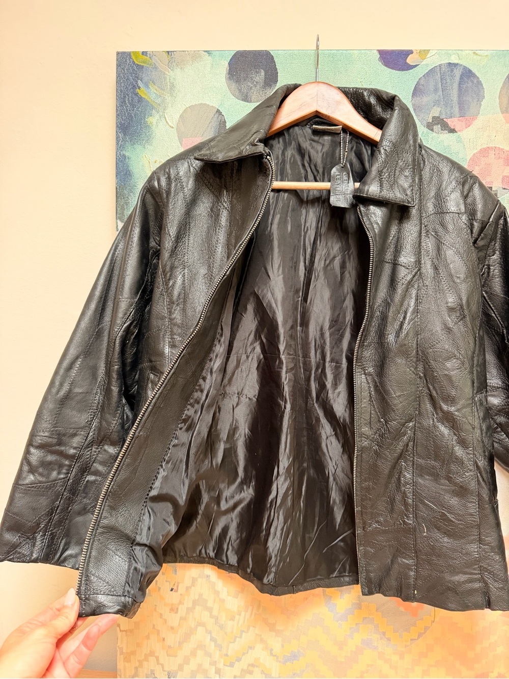 FLIGHT PATH Patchwork Leather Bomber Motorcycle Jacket Mens Size S Black - Picture 7 of 13